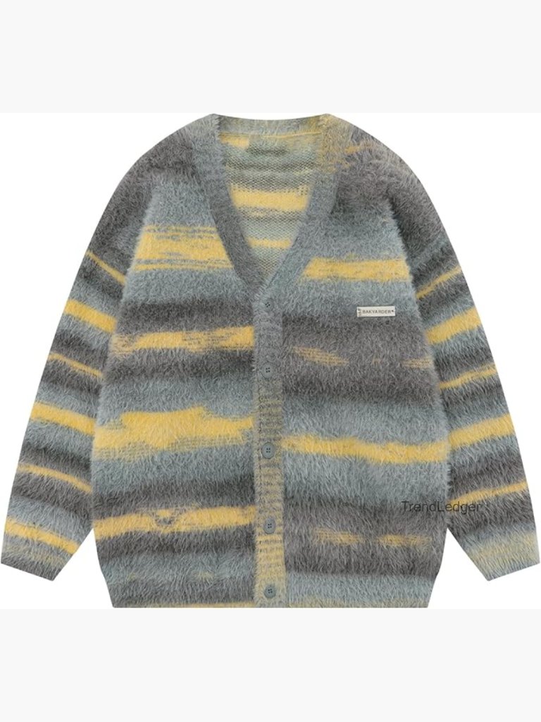 Oversized Mohair Cardigan, V-Neck Button Down, Open Front, Unisex Fit